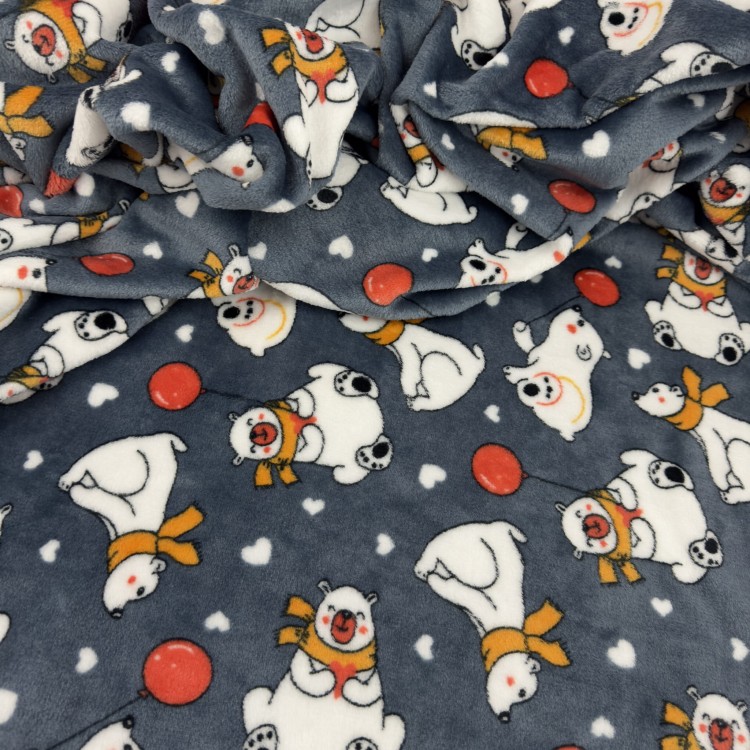 koc poduszka 2w1 różne materiały do wyboru - białe misie na szarym tle