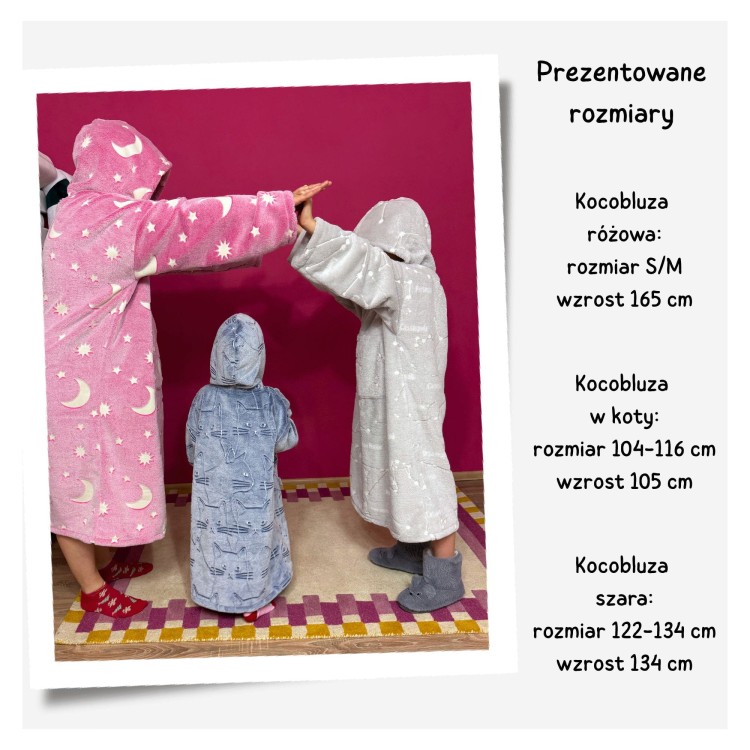 Kocobluzy porównanie rozmiarów dla dzieci i dorosłych