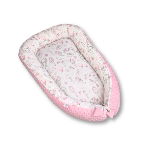 kokon niemowlęcy jasnoróżowy bawełna i Minky widok z góry