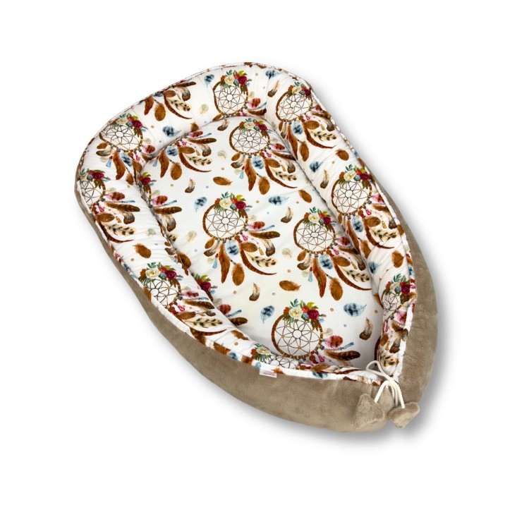 kokon niemowlęcy beżowy bawełna i Minky widok z góry