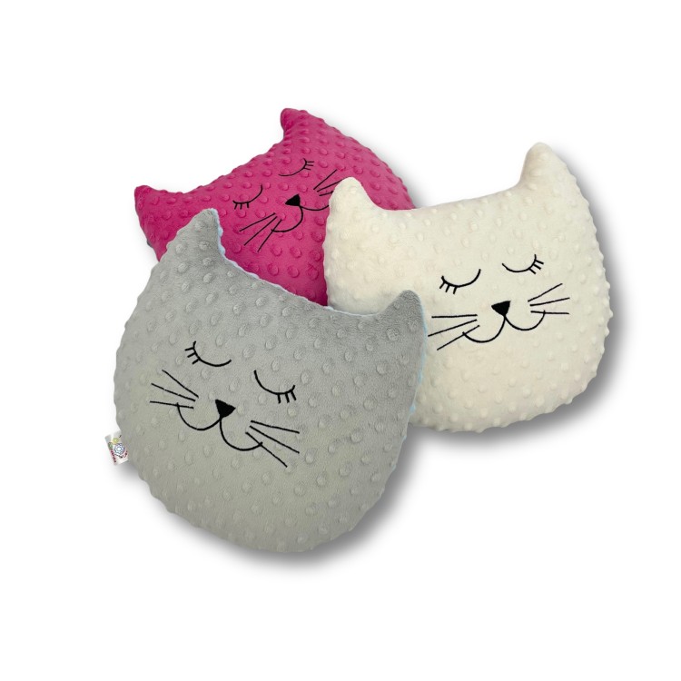 Mała poduszka kot z haftem pyszczka – poduszka dekoracyjna dla dziecka